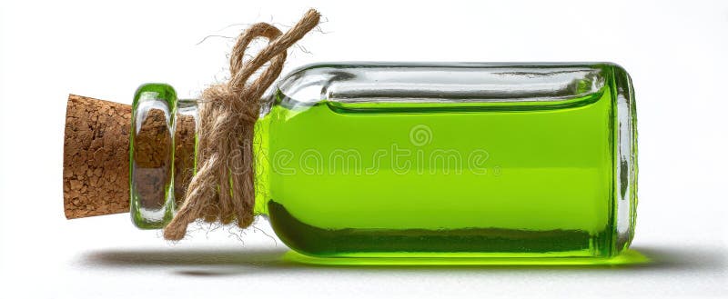 La Bottiglia di vetro verde riempita di erbe potion e di sughero StopperAI immagini stock