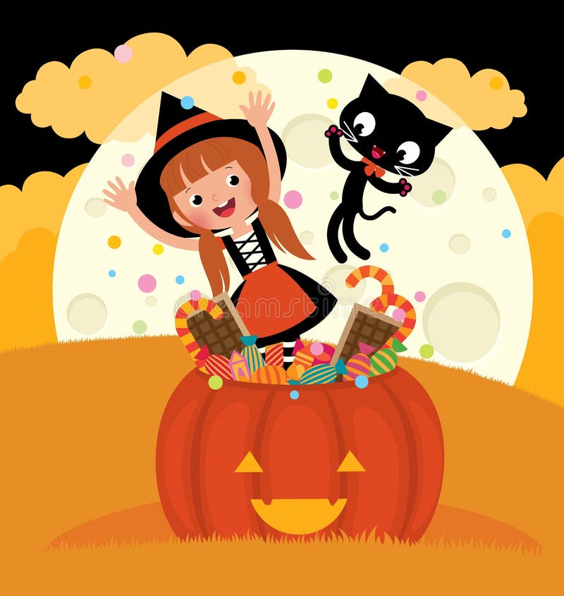 La bruja y su gato celebran Halloween ilustración del vector La bruja y su gato celebran Halloween ilustración del vector