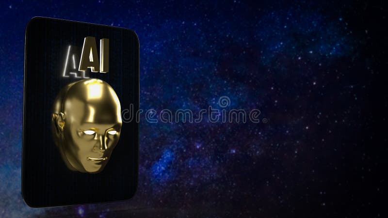 La cabeza de oro y el texto de ai sobre el móvil para el concepto de tecnología 3d representación libre illustration