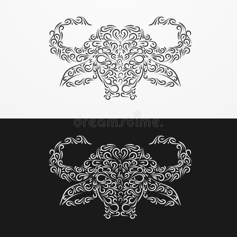 La cabeza del búfalo se hace de los ornamentos adornados decorativos ilustración del vector La cabeza del búfalo se hace de los ornamentos adornados decorativos ilustración del vector