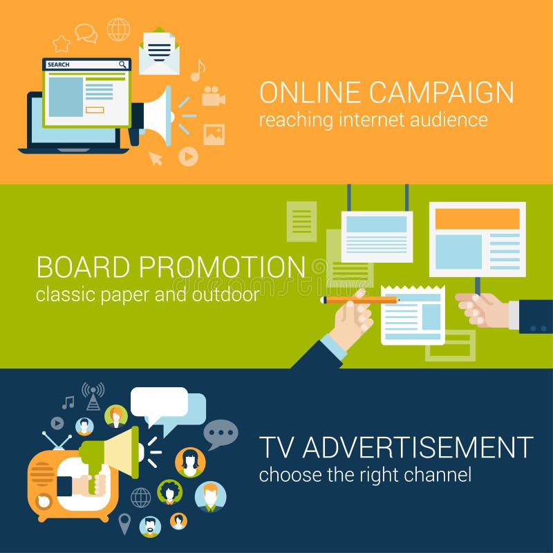La campagne publicitaire infographic de style plat dactylographie le concept illustration stock La campagne publicitaire infographic de style plat dactylographie le concept illustration stock