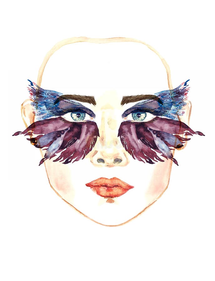 La cara con la hada azul observa con maquillaje, azul y las alas púrpuras oscuras de la mariposa forman los sombreadores de ojos, libre illustration La cara con la hada azul observa con maquillaje, azul y las alas púrpuras oscuras de la mariposa forman los sombreadores de ojos, libre illustration
