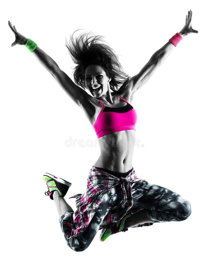 La cardio forma fisica della donna esercita la siluetta isolata dancing del ballerino fotografia stock La cardio forma fisica della donna esercita la siluetta isolata dancing del ballerino fotografia stock