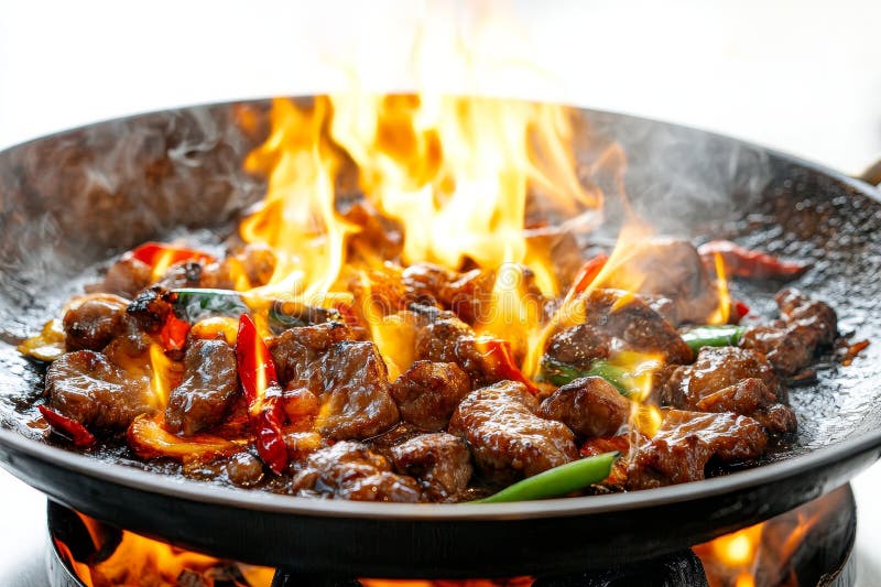 La carne de ternera con flama de szechuan es un plato cautivador con rodajas tiernas de ternera cocidas con cebollas de pimiento s ilustración del vector