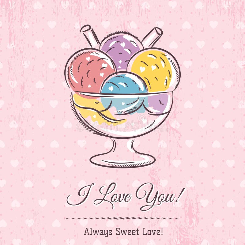 La carta del biglietto di S. Valentino con il gelato ed i desideri mandano un sms a