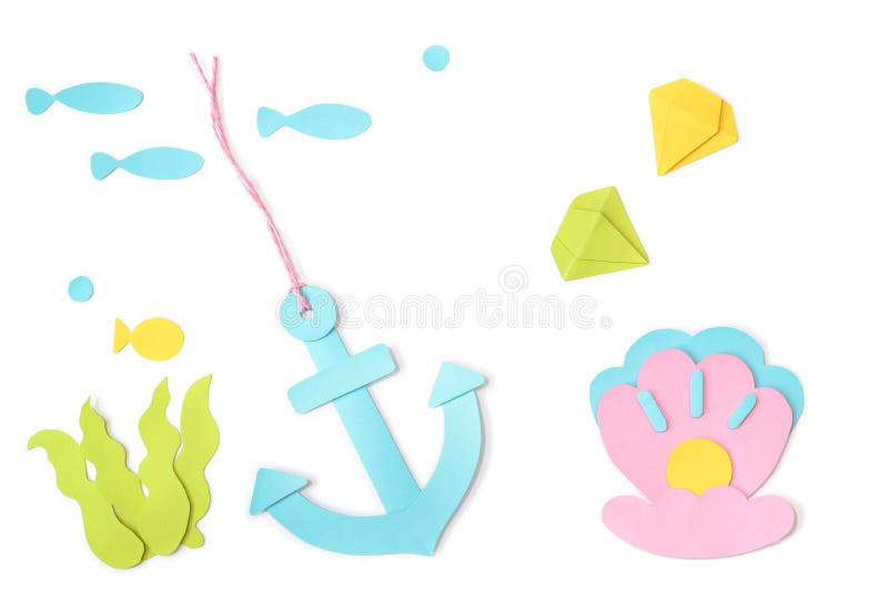 Sea treasure element paper cut on white background - isolated. Sea treasure element paper cut on white background - isolated