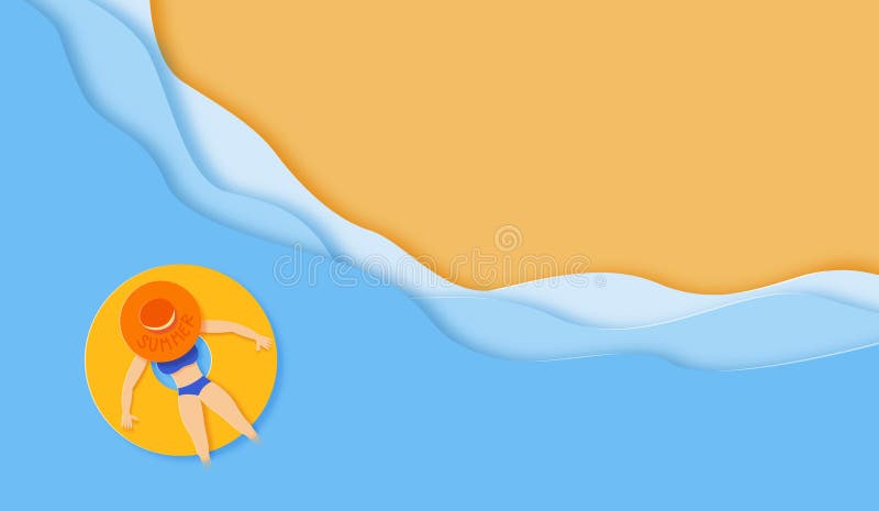 La carta ha tagliato il mare con la ragazza sul fondo dell'anello di gomma royalty illustrazione gratis La carta ha tagliato il mare con la ragazza sul fondo dell'anello di gomma royalty illustrazione gratis