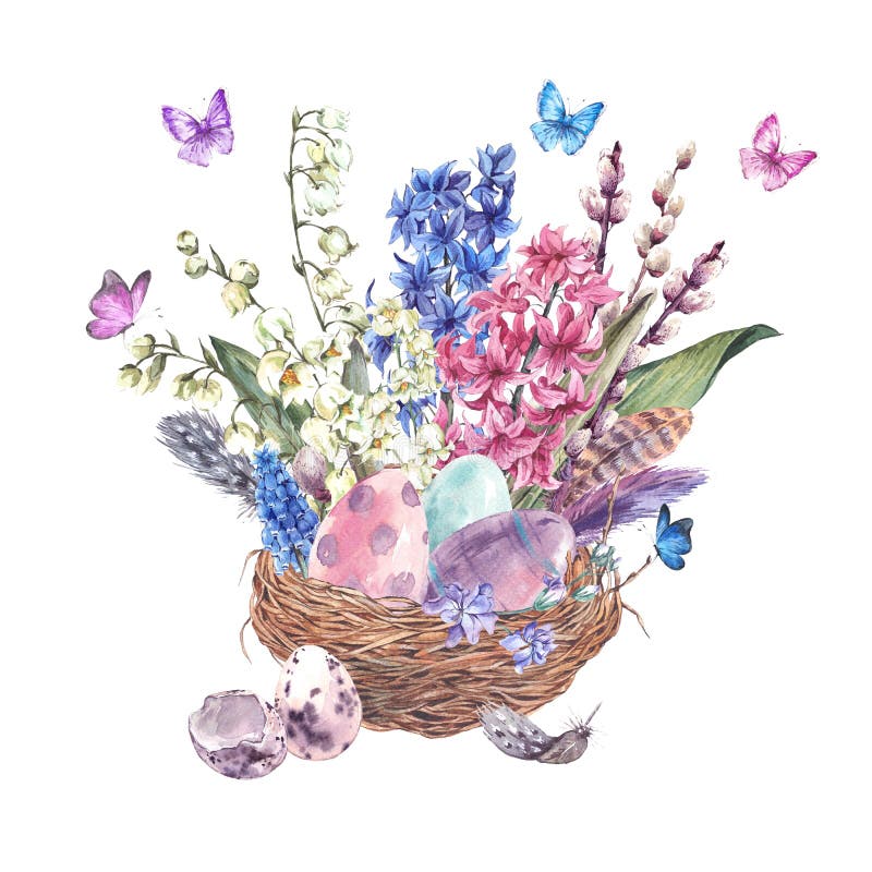 La cartolina d'auguri felice di Pasqua dell'acquerello, molla fiorisce il mazzo royalty illustrazione gratis La cartolina d'auguri felice di Pasqua dell'acquerello, molla fiorisce il mazzo royalty illustrazione gratis