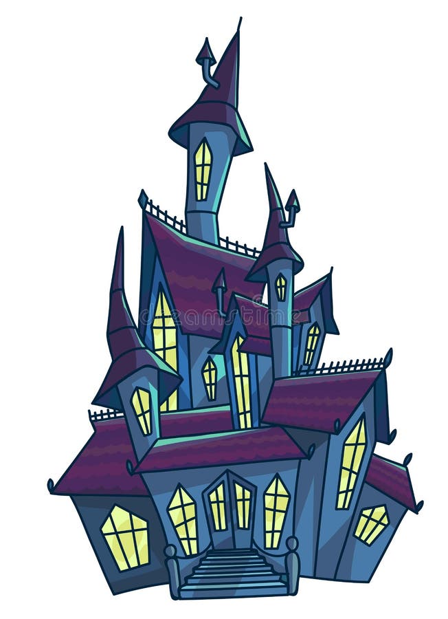 La casa asustadiza vieja con el cono cubre el ejemplo aislado stock de ilustración La casa asustadiza vieja con el cono cubre el ejemplo aislado stock de ilustración
