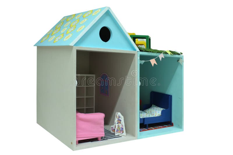 La Casa De Muñecas De Un Niño Con Muebles En Un Fondo Blanco Stock de ilustración - Ilustración de muñecas, muebles: 131459523