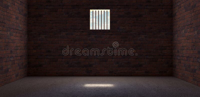 La cellule de prison avec briller léger par une fenêtre barrée 3D rendent illustration stock La cellule de prison avec briller léger par une fenêtre barrée 3D rendent illustration stock