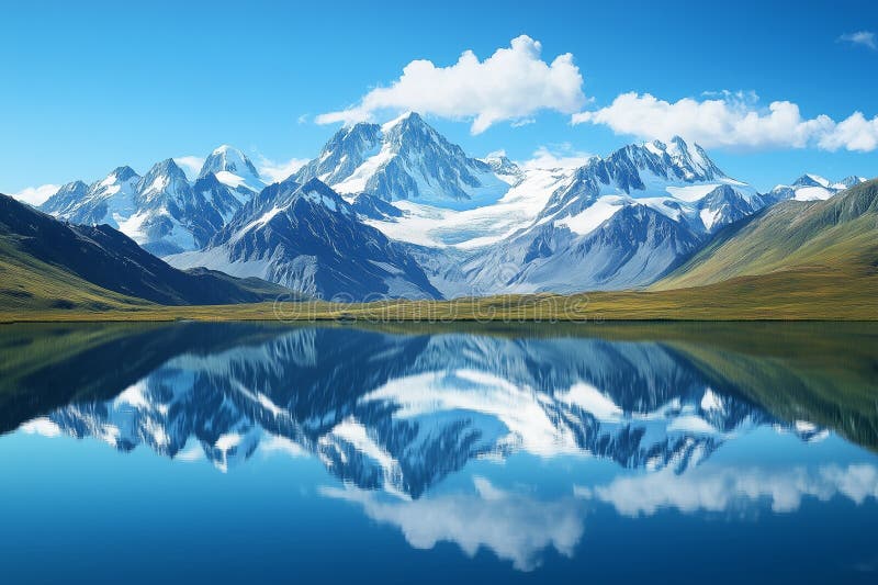 La chaîne de montagnes majestueuse reflétée dans le lac Still illustration de vecteur
