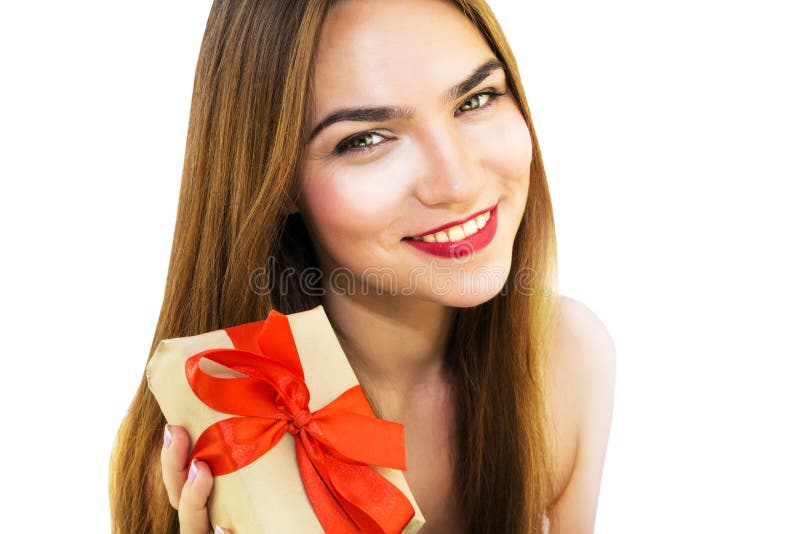 La chica joven un ángel con los regalos imagen de archivo La chica joven un ángel con los regalos imagen de archivo