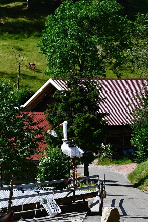 Proud parents let the world know that 'he stork (according to prevailing old believes) has brought them an newborn child',Black Forest in Germany. Proud parents let the world know that 'he stork (according to prevailing old believes) has brought them an newborn child',Black Forest in Germany