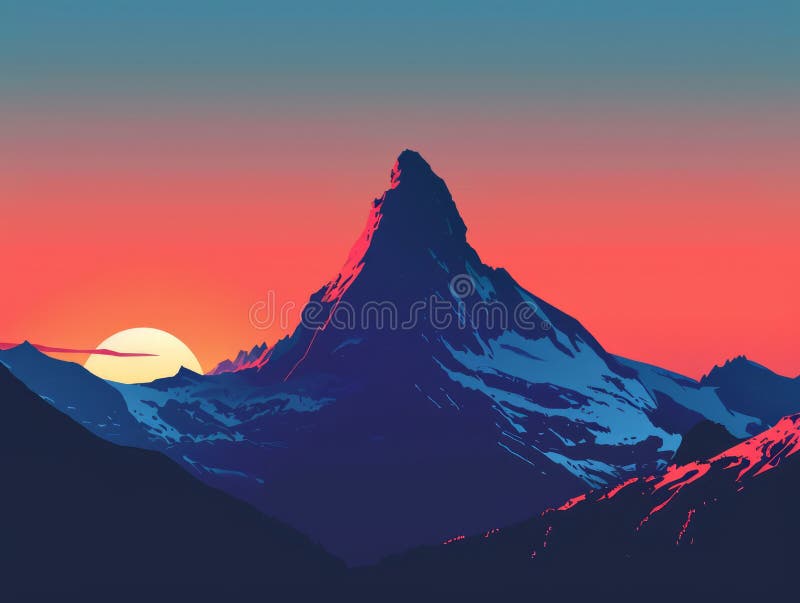 La cima del matterhorn en las montañas al atardecer. ilustración. ai generativo ilustración del vector
