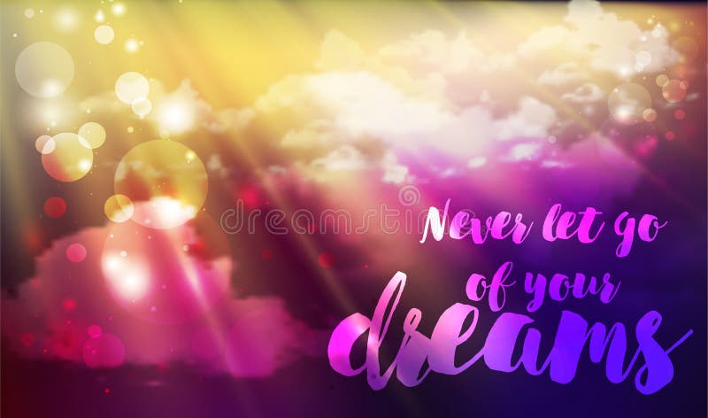 La cita de la inspiración sigue sus sueños en el fondo del cielo con las nubes mullidas ilustración del vector La cita de la inspiración sigue sus sueños en el fondo del cielo con las nubes mullidas ilustración del vector