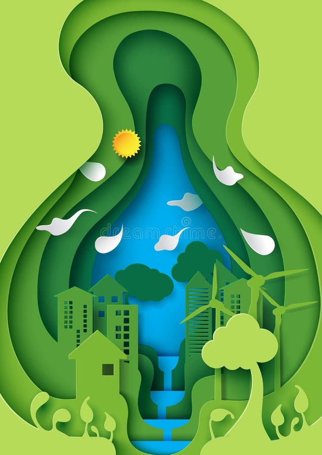La città urbana amichevole di Eco nello strato verde della carta della foglia ha tagliato la n astratta illustrazione vettoriale La città urbana amichevole di Eco nello strato verde della carta della foglia ha tagliato la n astratta illustrazione vettoriale