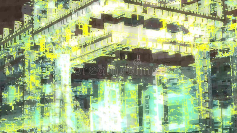 La ciudad geométrica abstracta enciende el vídeo digital de desplazamiento de la textura de la máquina de las estructuras del pai stock de ilustración