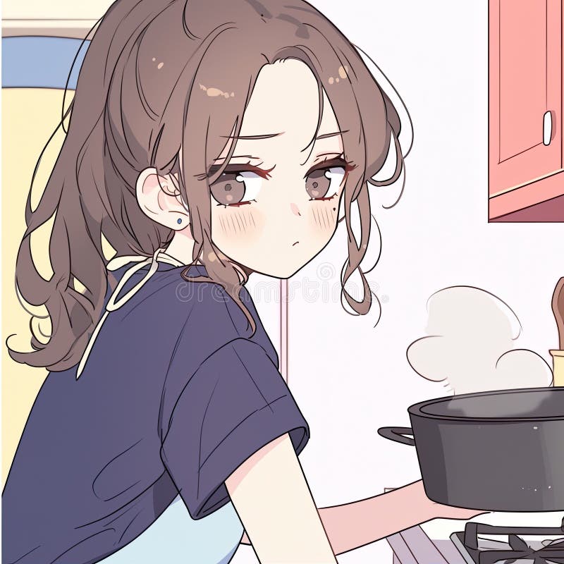 La cocina de una chica anime en una cocina libre illustration