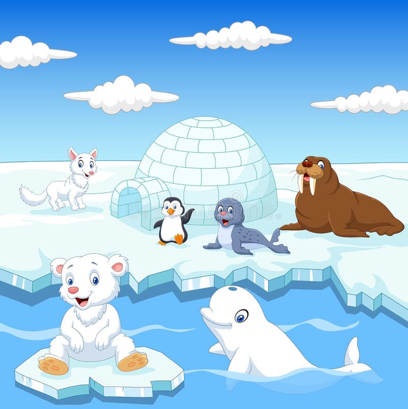 La colección de los animales de Arctics fijó con la casa del hielo del iglú ilustración del vector La colección de los animales de Arctics fijó con la casa del hielo del iglú ilustración del vector