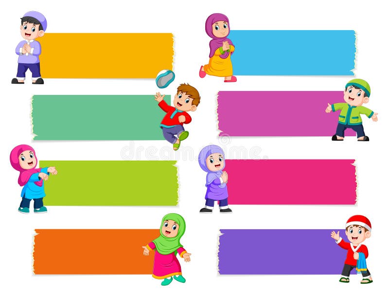 La colección del tablero en blanco con el diverso color con los niños islámicos libre illustration
