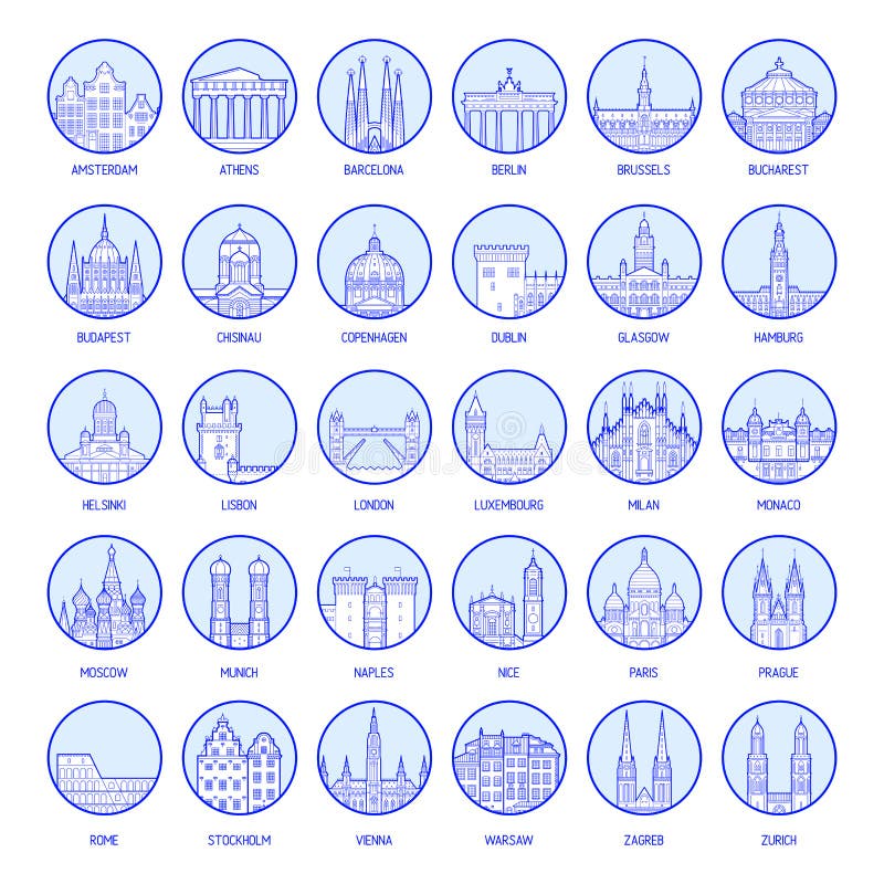 La colección grande badges vector europeo de las ciudades libre illustration La colección grande badges vector europeo de las ciudades libre illustration