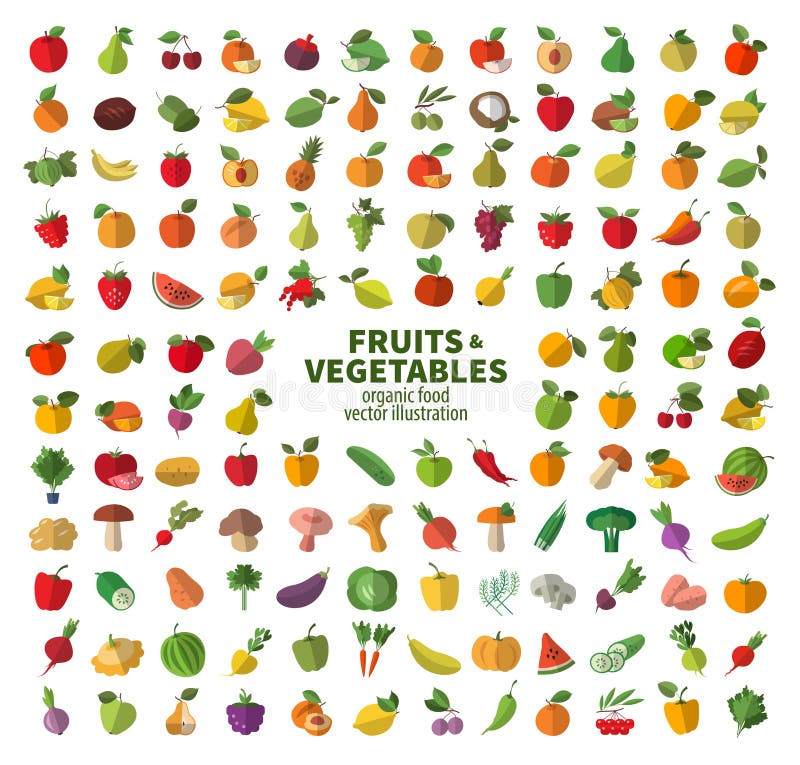 La collection d'icônes sur des fruits et légumes illustration libre de droits La collection d'icônes sur des fruits et légumes illustration libre de droits