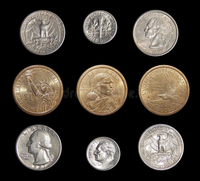 La Collection De Pièces De Monnaie De Circulation Des Etats-Unis Changent  Des Pièces De Monnaie De L'Amérique Sur Un Fond Noir Image stock - Image du  fond, blanc: 128520241