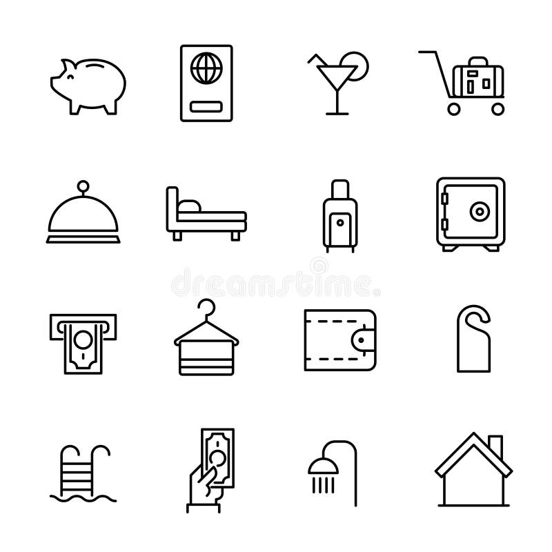 La collection simple de service d'étage a rapporté la ligne icônes illustration de vecteur La collection simple de service d'étage a rapporté la ligne icônes illustration de vecteur