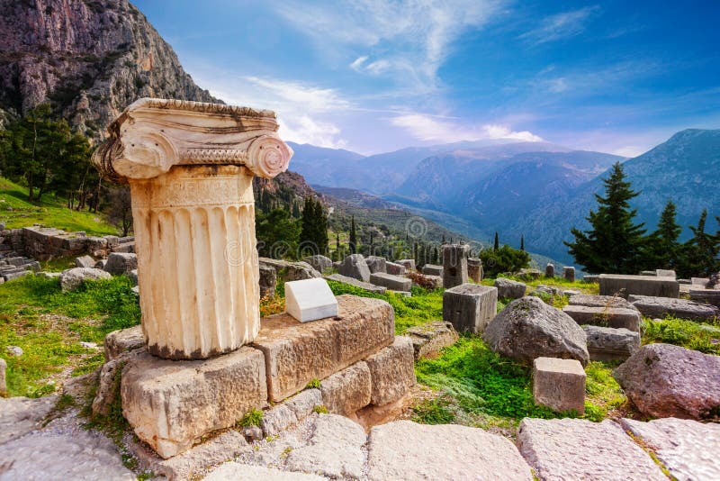 The ancient Greek column in Delphi, Greece. The ancient Greek column in Delphi, Greece.