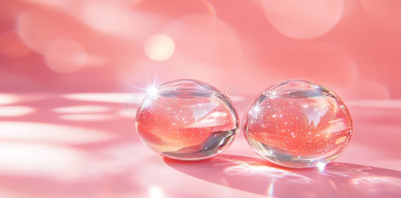 La combinación de gotitas de agua clara sobre un fondo rosa da como resultado un arte abstracto y fresco inspirador visual. La combinación de gotas de agua clara en un fondo rosa da como resultado una visión abstracta y fresca generada