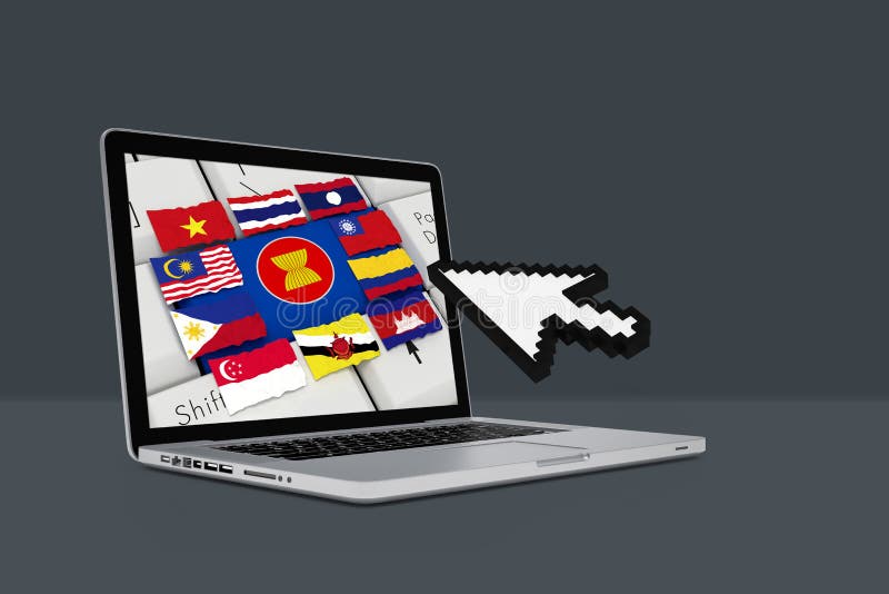 La communauté économique d'ASEAN, l'AEC avec l'ordinateur portable illustration de vecteur La communauté économique d'ASEAN, l'AEC avec l'ordinateur portable illustration de vecteur
