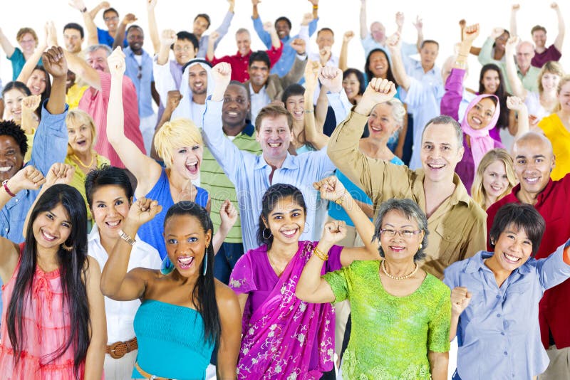 La comunidad de la diversidad celebra concepto de la muchedumbre que anima