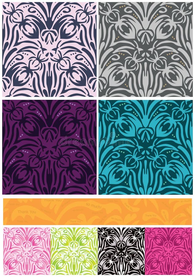 Illustration of hand drawn damask flowers 8 seamless pattern. Additional thank you so much flower style banner. --- This .eps file info Document: A4 Paper Size Document Color Mode: CMYK Color Preview: TIFF (8-bit Color) Include Document Thumbnails This seamless pattern ready into swatches bar. If this seamless pattern not into swatches bar, can select one of group drag into swatches bar and use it for filling any contours. Illustration of hand drawn damask flowers 8 seamless pattern. Additional thank you so much flower style banner. --- This .eps file info Document: A4 Paper Size Document Color Mode: CMYK Color Preview: TIFF (8-bit Color) Include Document Thumbnails This seamless pattern ready into swatches bar. If this seamless pattern not into swatches bar, can select one of group drag into swatches bar and use it for filling any contours.