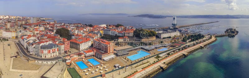 La Coruna. Aerial view in harbor Area . Galicia,Spain. Drone Photo royalty free stock photography