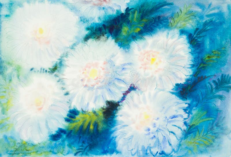 La couleur blanche de peinture originale abstraite d'aquarelle du chrysanthem fleurit illustration libre de droits La couleur blanche de peinture originale abstraite d'aquarelle du chrysanthem fleurit illustration libre de droits