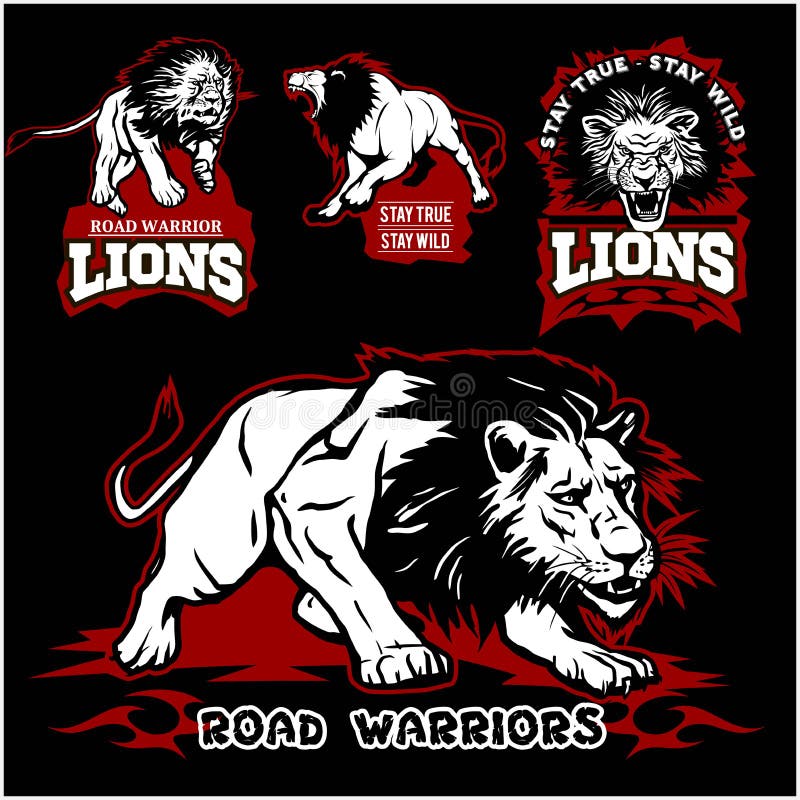 La coutume de lions circule en voiture le logo de vecteur de T-shirt de club sur le fond foncé Animaux sauvages - ensemble de vec illustration stock La coutume de lions circule en voiture le logo de vecteur de T-shirt de club sur le fond foncé Animaux sauvages - ensemble de vec illustration stock