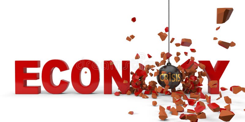 La crisi nominata demolendo la palla sta rompendo la parola dell'economia illustrazione 3D illustrazione vettoriale La crisi nominata demolendo la palla sta rompendo la parola dell'economia illustrazione 3D illustrazione vettoriale