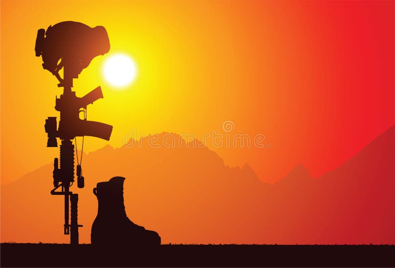 La cruz caida de la batalla del soldado. stock de ilustración La cruz caida de la batalla del soldado. stock de ilustración