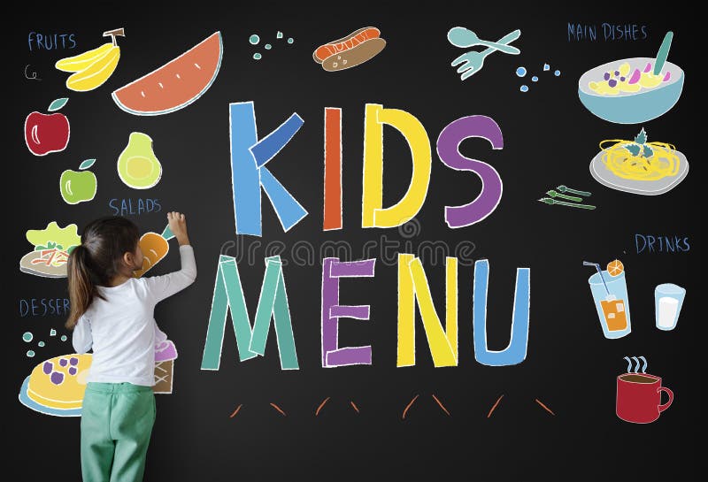 La cucina del menu dei bambini serve il concetto del pasto immagine stock La cucina del menu dei bambini serve il concetto del pasto immagine stock