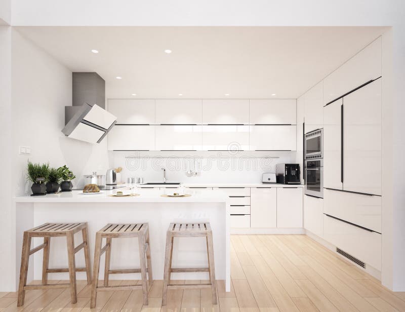 La cucina moderna scandinava, design minimalista degli interni illustrazione vettoriale