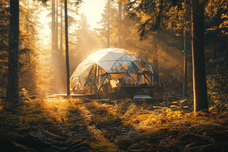 La cupola geodetica eco-compatibile di Forest illustrazione di stock