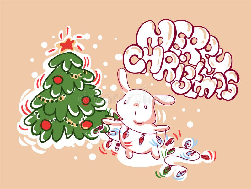 La decorazione del coniglietto di Natale accende lo stile di scarabocchio della carta royalty illustrazione gratis La decorazione del coniglietto di Natale accende lo stile di scarabocchio della carta royalty illustrazione gratis