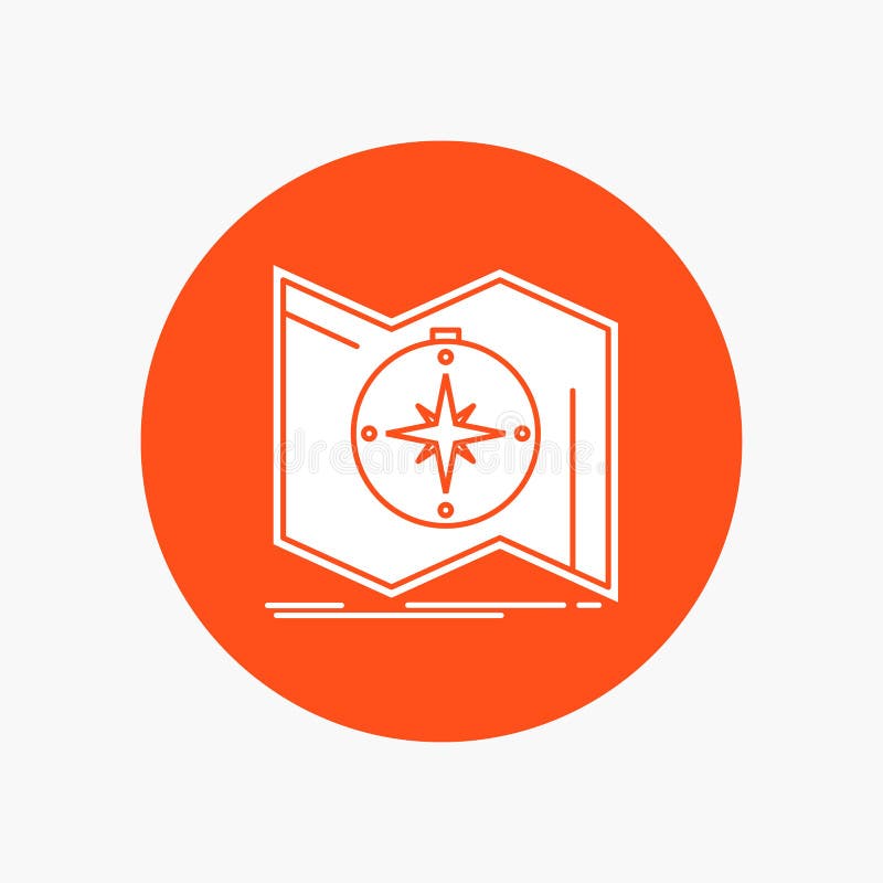La dirección, explora, traza, navega, el icono blanco del Glyph de la navegación en círculo Ejemplo del bot? n del vector libre illustration