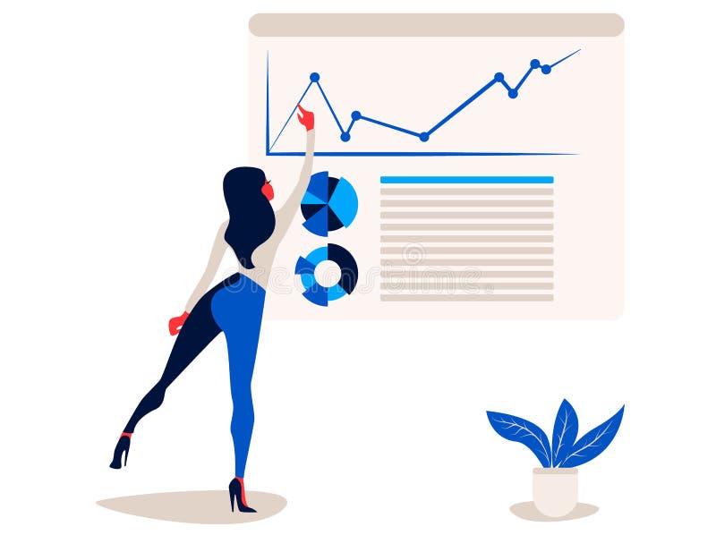 La donna di affari sta indicando al infographics di rapporto sul grafico e sul diagramma del bordo del grafico dell'ufficio illustrazione vettoriale La donna di affari sta indicando al infographics di rapporto sul grafico e sul diagramma del bordo del grafico dell'ufficio illustrazione vettoriale
