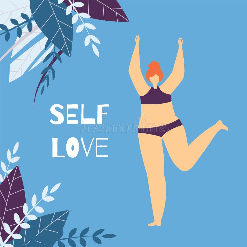 La donna positiva del testo di amore di auto motiva la carta piana illustrazione di stock La donna positiva del testo di amore di auto motiva la carta piana illustrazione di stock