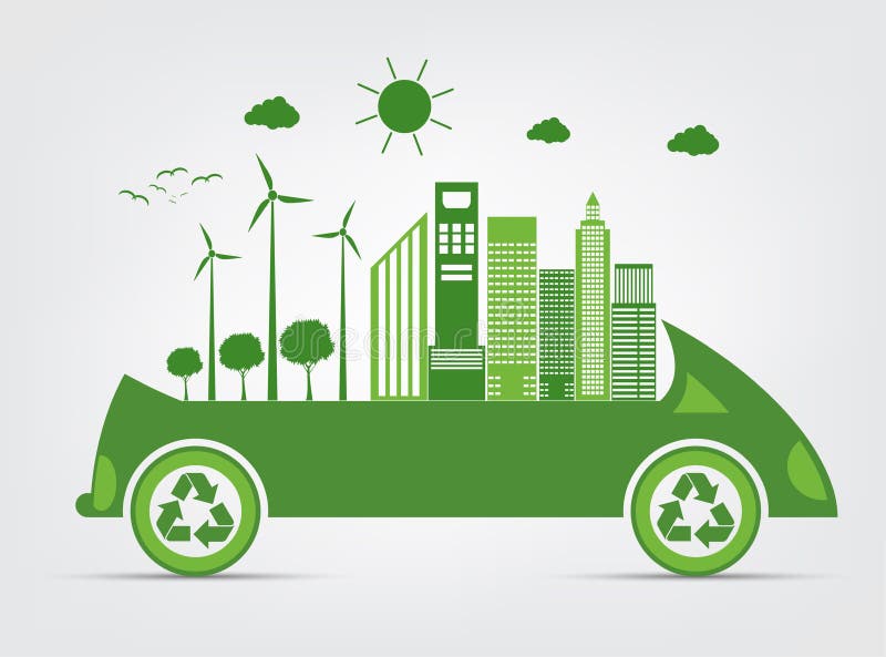 La ecología y el concepto ambiental del paisaje urbano, símbolo del coche con las hojas verdes alrededor de ciudades ayudan al mu libre illustration La ecología y el concepto ambiental del paisaje urbano, símbolo del coche con las hojas verdes alrededor de ciudades ayudan al mu libre illustration