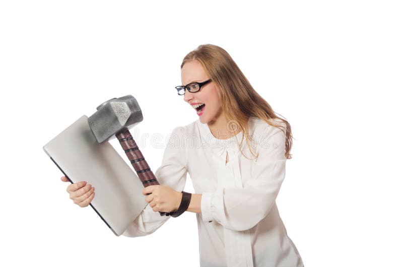 La empresaria con el ordenador portátil en concepto del negocio fotos de archivo La empresaria con el ordenador portátil en concepto del negocio fotos de archivo
