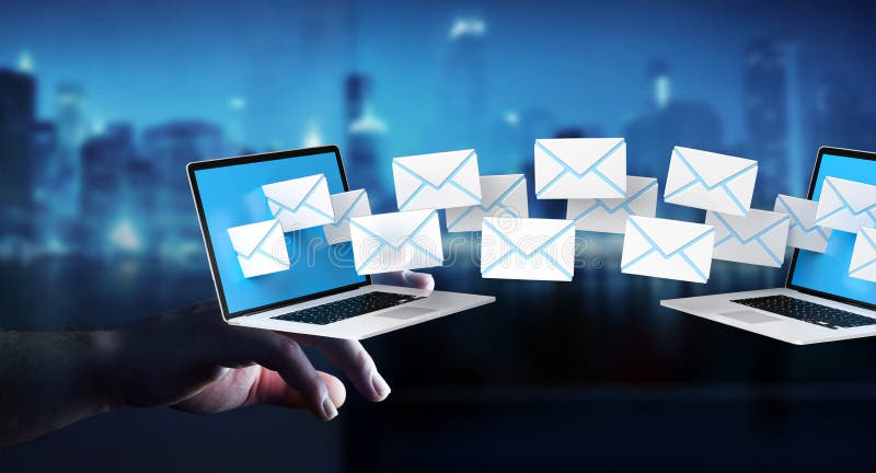 La empresaria que recibe email en sus dispositivos digitales 3D rinde stock de ilustración La empresaria que recibe email en sus dispositivos digitales 3D rinde stock de ilustración
