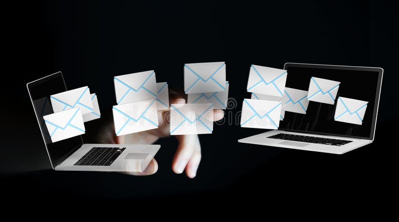 La empresaria que recibe email en sus dispositivos digitales 3D rinde stock de ilustración La empresaria que recibe email en sus dispositivos digitales 3D rinde stock de ilustración